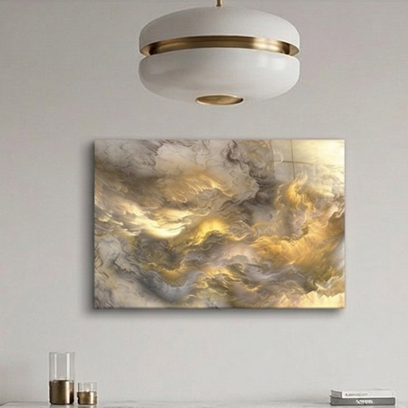 Art mural abstrait en verre trempé Ethereal Golden Nebula