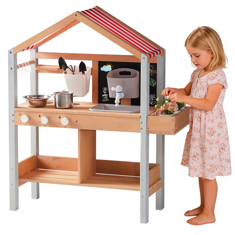 Mud Kitchen with Canopy, Play Kitchen for Toddlers