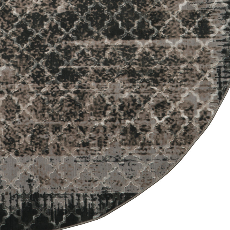 Tapis gris à motif géométrique Shamo, Rond 8 pi