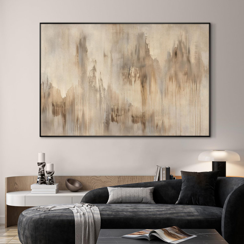 Très grand art mural imprimé sur toile - Abstrait neutre doux beige et taupe inspiré d'une cascade, décoration pour le salon ou la chambre à coucher - «Assemblage requis du cadre (cadre non fini)»