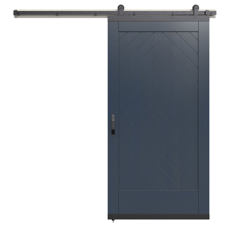 Porte de grange coulissante en bois d'érable à 1 panneau avec quincaillerie Karona, 36 po x 80 po, Bleu maritime