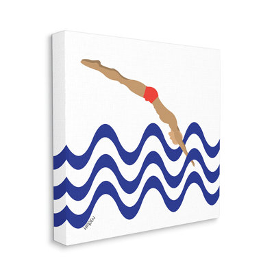 Minimal mâle plongeur abstrait bleu nautique vagues par Mark Higden - impression d'art graphique