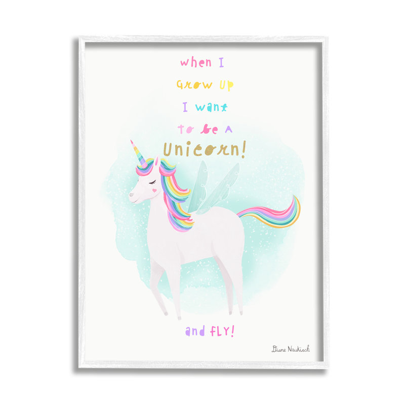 Citation inspirante de licorne, H 14 po x l 11 po x P 1,5 po, Giclée encadrée blanc bord de mer