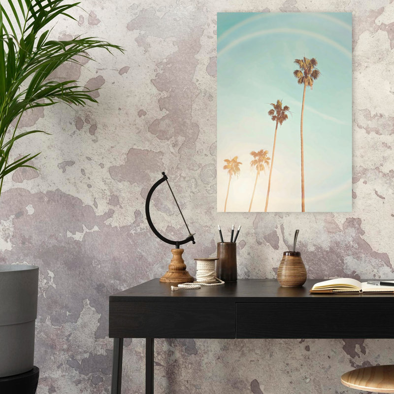 «Sunny Palm Trees», art mural contemporain abstrait, H 24 po x l 16 po