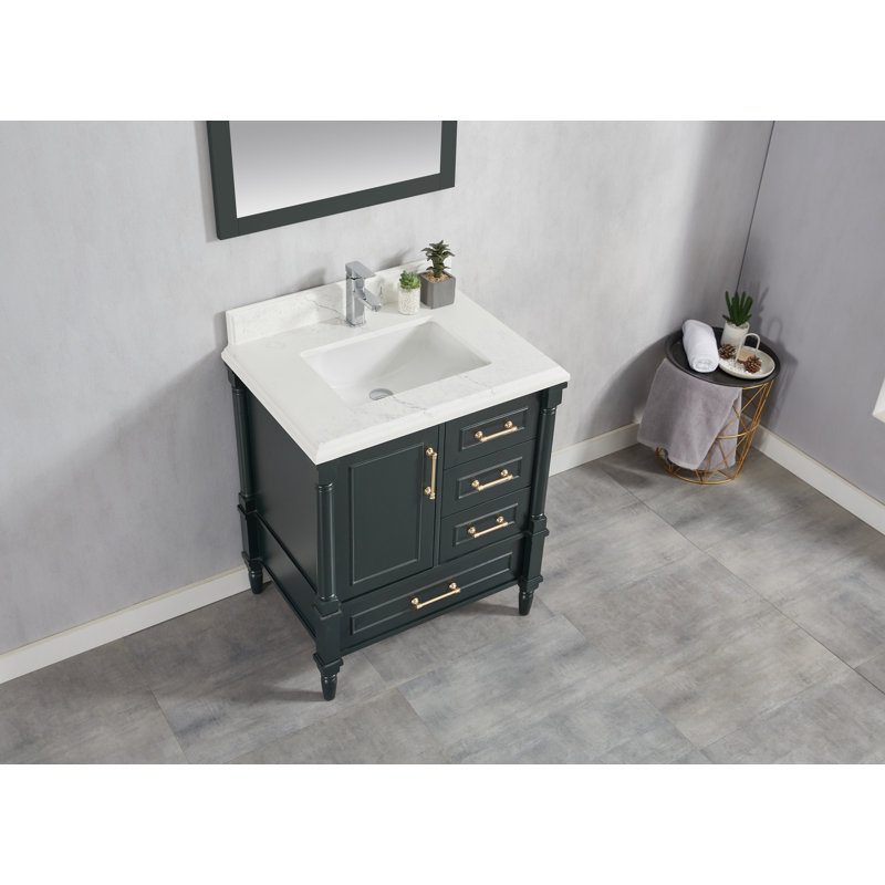 Ensemble de meuble-lavabo simple 30 po Dajion, Quartz de Carrare, bordure droite