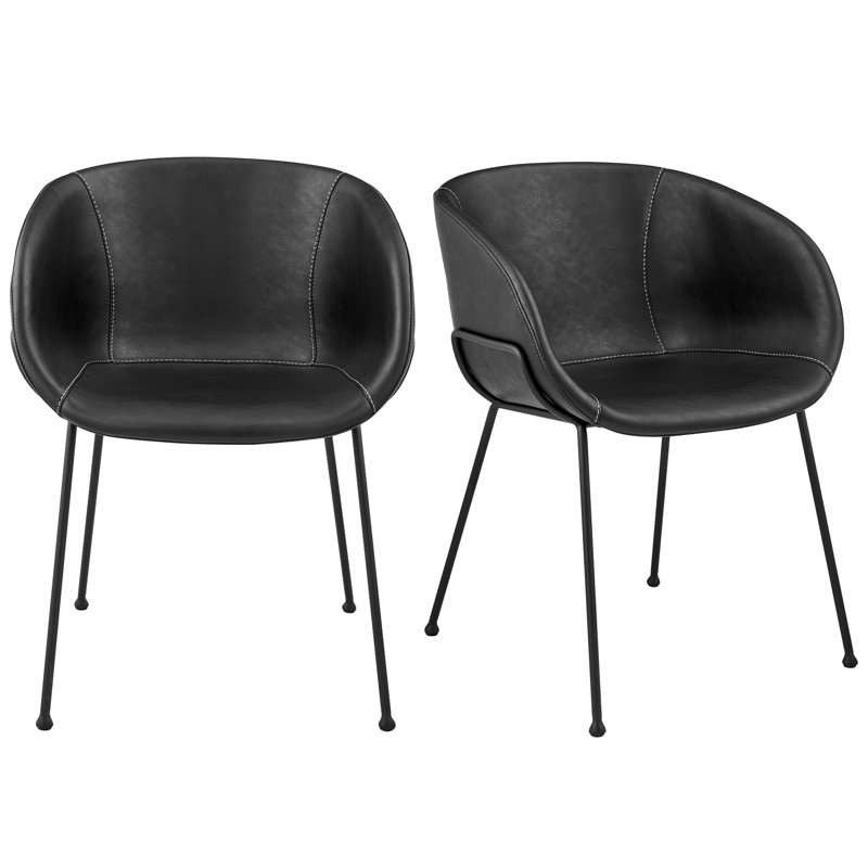 Chaise avec accoudoirs rembourrée Ardea, Similicuir brun foncé, Noir mat