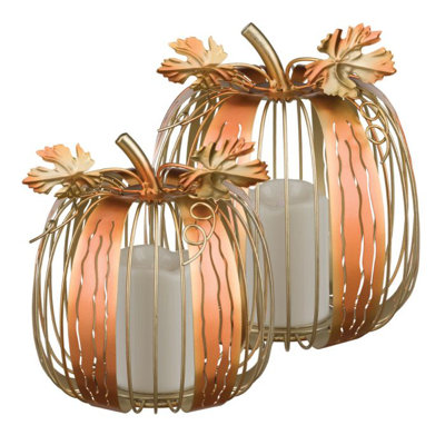 7 pouces DEL cuivre citrouille décorative en métal et acrylique et décorations de fêtes à DEL standard