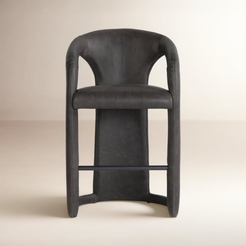 Archie Leather Counter Stool, Charcoal