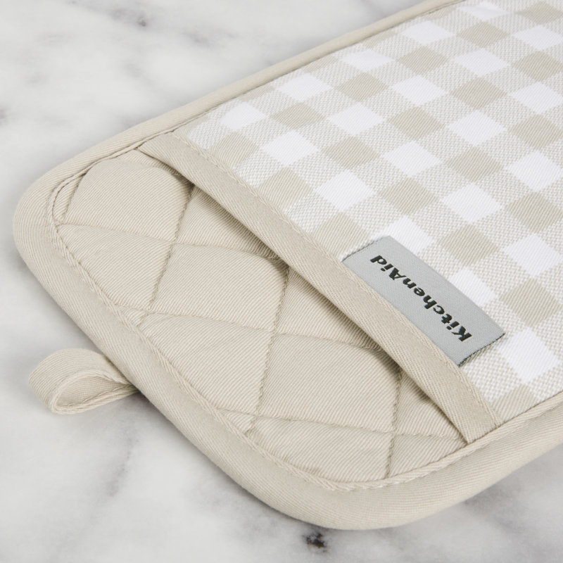 KitchenAid Gingham Pot Holder 2-Pack Set,, 7"x10", Beige