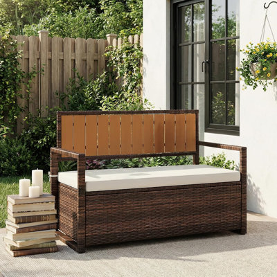 75 Gallon Outdoor Storage Bench, All-Weather PE Rattan Deck Box with Seat