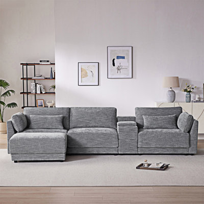 Modular Sectional Sofa With Storage Console And Movable Ottoman