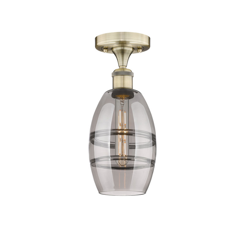 Plafonnier semi-encastré 1 lumière Edison - Abiagael, Laiton antique, H 8,25 po x l 5,88 po x P 5,88 po, Gris fumée clair
