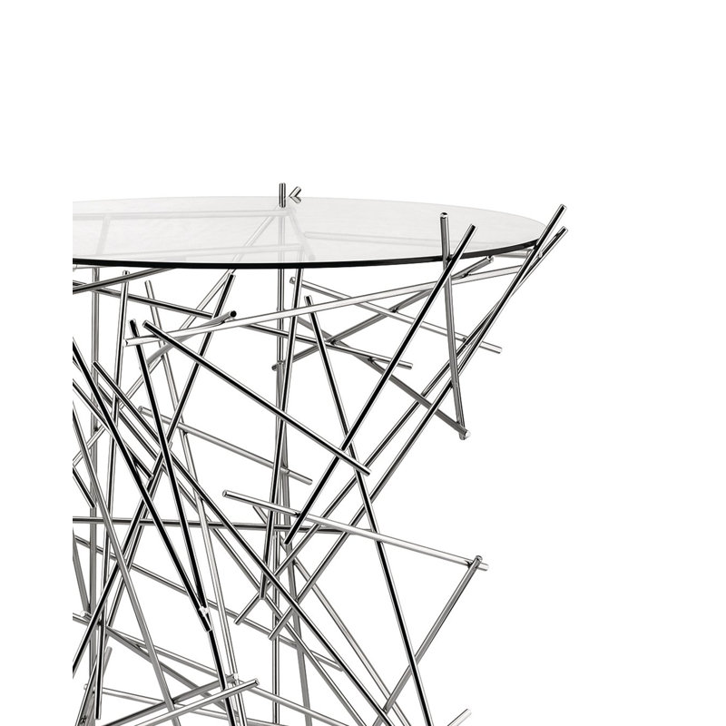 Blow Up Glass Top End Table, Stainless Steel