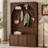 Farmhouse All-In-One Hall Tree With Adjustable Shelves, Retro Arched Entryway Storage Bench With 3 Cabinets, Wooden Coat Rack Organizer With 4 Golden Hooks For Mudroom, Hallway-1852615559