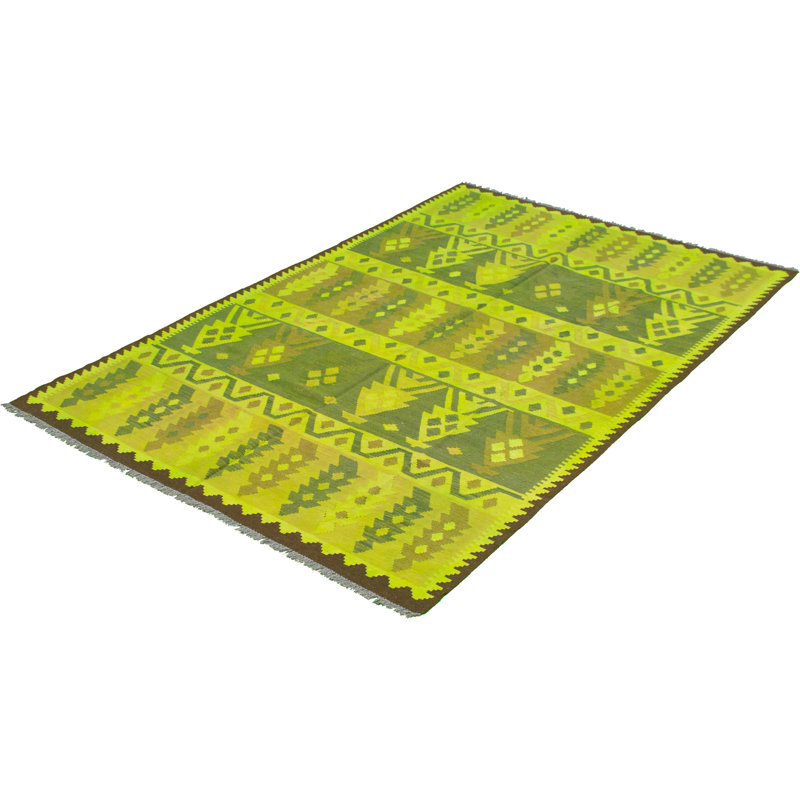 Tapis unique en laine noué à la main nouvel âge vert clair 6 pi 3 po x 9 pi 9 po