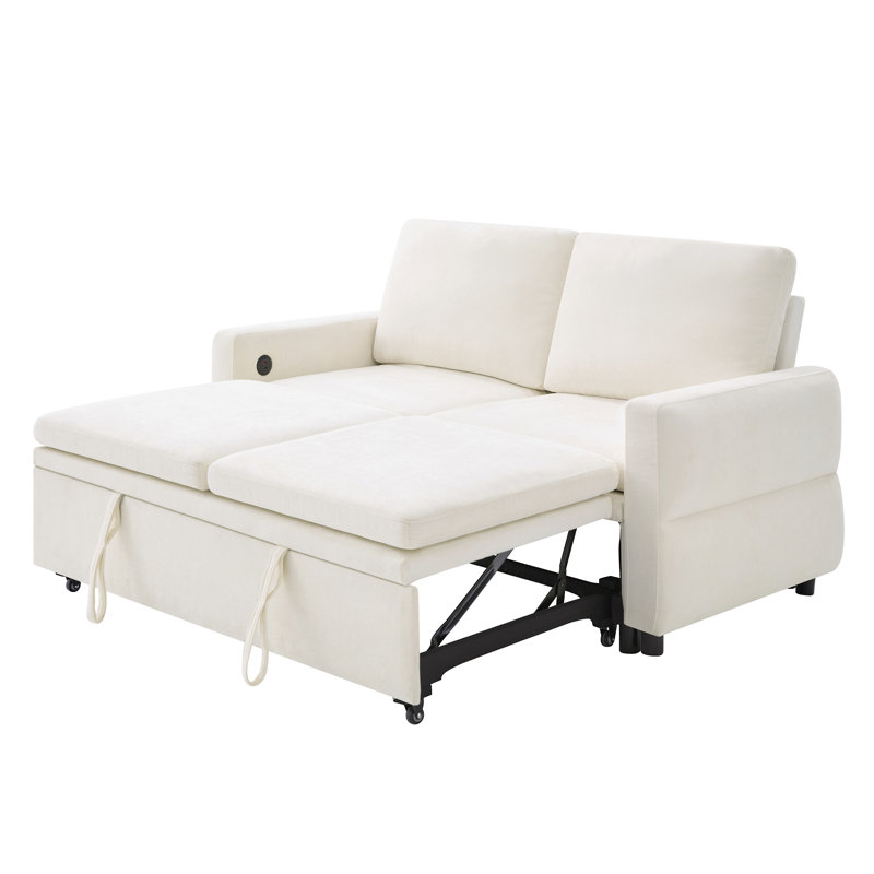 Canapé-lit convertible avec canapé-lit de 62,75 po avec dossier réglable et ports USB pour le salon, Beige