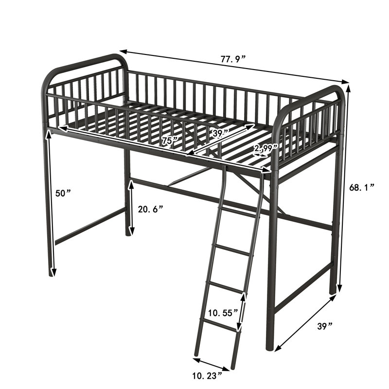Rackers Queen Loft Bed and Mattress by Isabelle & Max™, Black