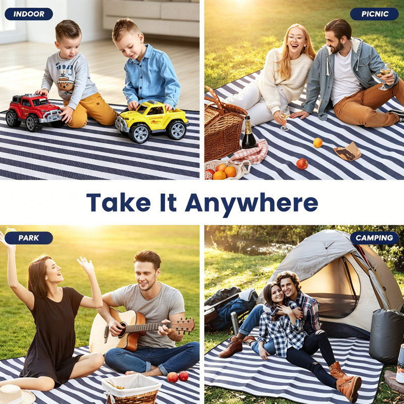 Extra Large Waterproof Picnic Blanket 80 x 80 Inch, Foldable Portable Sandproof Beach Mat for Camping, Hiking, Garden & Family Outdoor Picnics