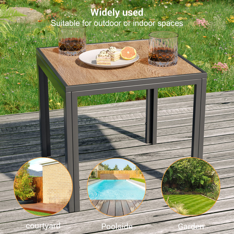 Square Patio Side Table with Metal Frame