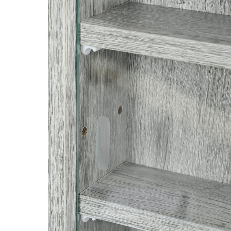 Gray Wood 5-Tier Wall-Mounted Display Cabinet with Glass Doors