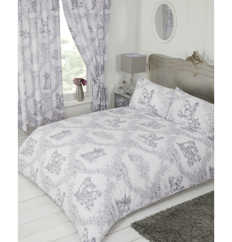TOILE DE JOUY Giovanni 132 TC Duvet Cover Set, Grey, King Duvet Cover + 2 Standard Pillowcases