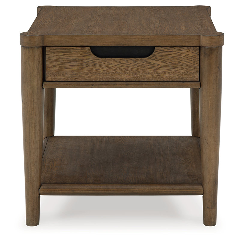 Brown Wood Rectangular End Table with Storage Drawer