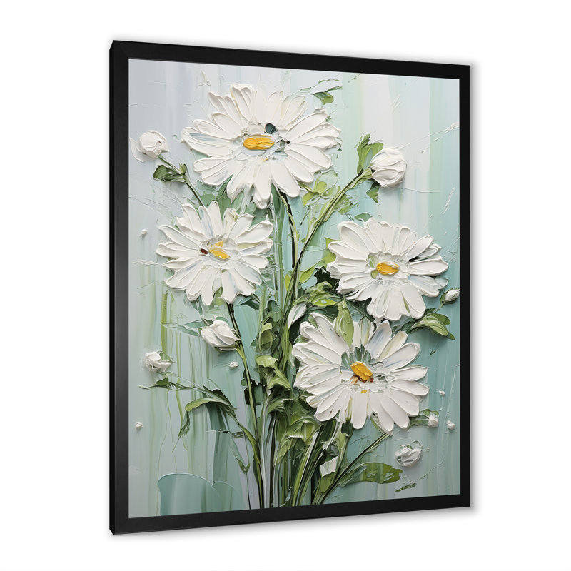 " White Daisy Blooming Elegance VII " Print, Black Single Picture Framed, 32" H x 24" W x 1" D