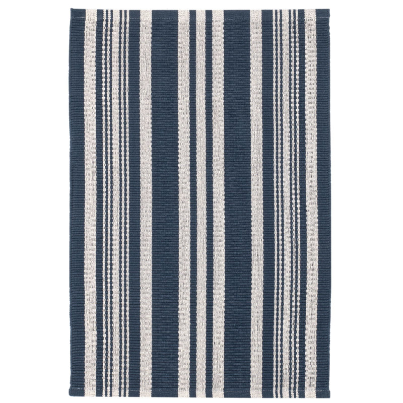 Irving Stripe Navy Handwoven Cotton Rug, Rectangle 8'6" x 11'6"