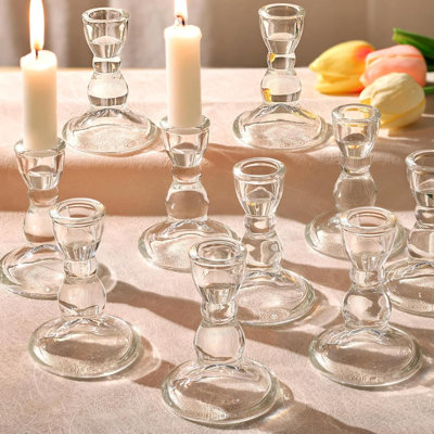 24 Pcs Candlestick Holders Bulk, Clear Taper Candle Holders, Glass Candle Holders Set For Wedding Table, Party, Windowsill Decor