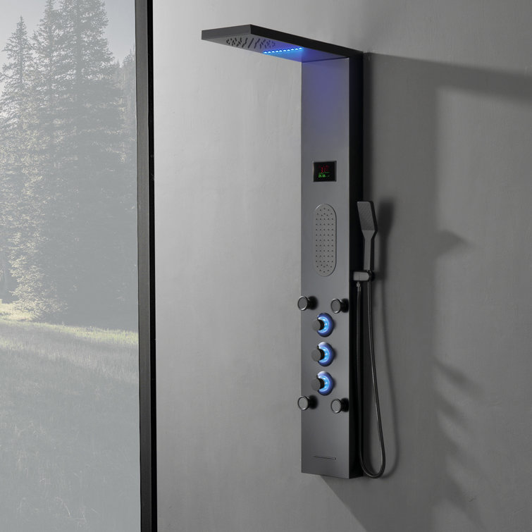 5-Jet Rainfall Shower Panel System with Rainfall Shower Head and Shower Wand Shower Tower in