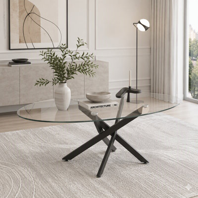 39.37-Inch Oval Glass Coffee Table with Legs