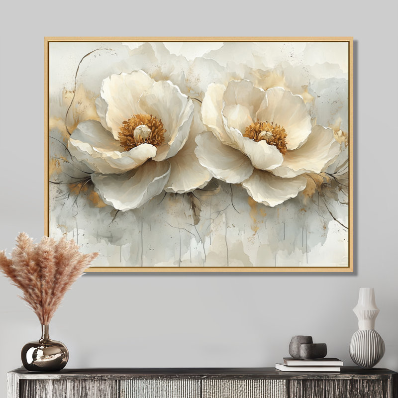 Rallection parallèle de pivoines abstraites - art mural abstrait moderne pivoines, H 24 po x l 32 po, Cadre flottant