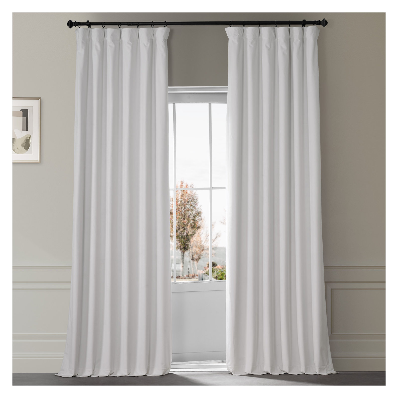 Loria Plush Velvet 100% Blackout Curtains For Bedroom, Living Room - Single Panel, Misty White, 100" W x 96" L