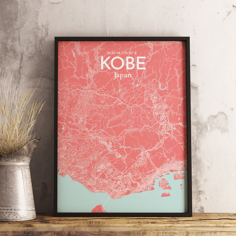 Kobe City Map - No Frame Print, 61cm H x 45.7cm W x 0.1cm D