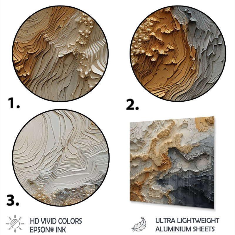 Gold And Beige River Spiral - Abstract Metal Wall Art, 36" H x 36" W x 1.5" D