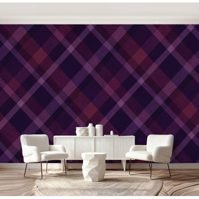 Papier peint adhésif à rayures écossais mauve à motif écossais bourgogne H 69 po x l 96 po, papier mural amovible en PVC auto-adhésif pour chambre à coucher, bureau à domicile