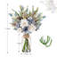 Arrangement de fleurs artificielles avec vase en verre, bouquet de fausses dahlia bleu et blanc avec eucalyptus, centre de table prêt à l'emploi pour le salon, la table à manger et la décoration intérieure
