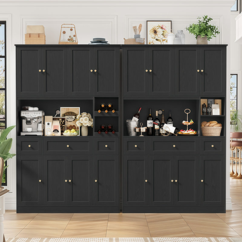 Grand garde-manger 72,1 po, armoire à café avec porte-bouteilles amovibles, Noir