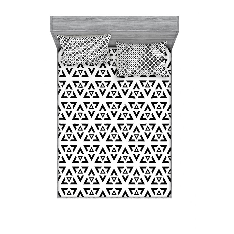Microfiber Geometric Sheet Set, Queen Sheet Set with Fitted Sheet