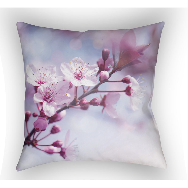 Indoor/Outdoor Floral Throw Pillow, 18" H x 18" W x 4" D, Red