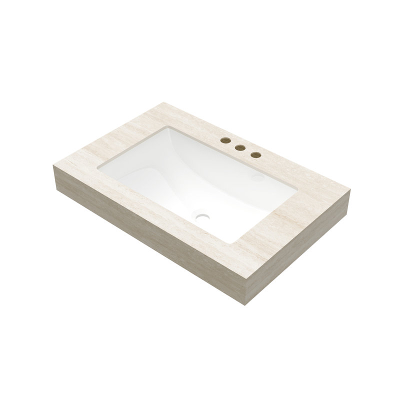 Comptoir en pierre frittée et vasque en céramique encastrée, Beige