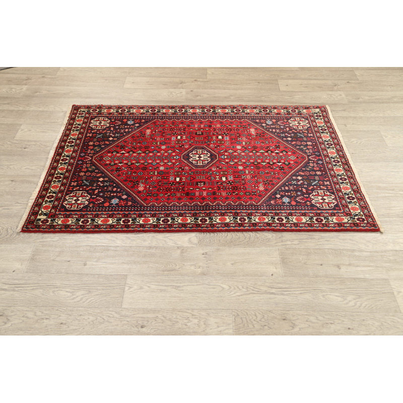 Tapis rouge en laine noué à la main de conception unique 3 pi 4 po x 5 pi 0 po Abagael