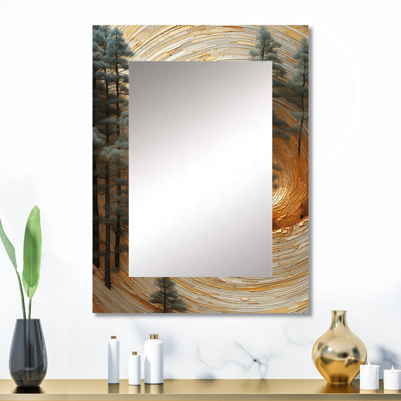 Orange et blanc abstrait pin en spirale Serenit - grand miroir mural botanique, miroir unique moderne, art imprimé en métal
