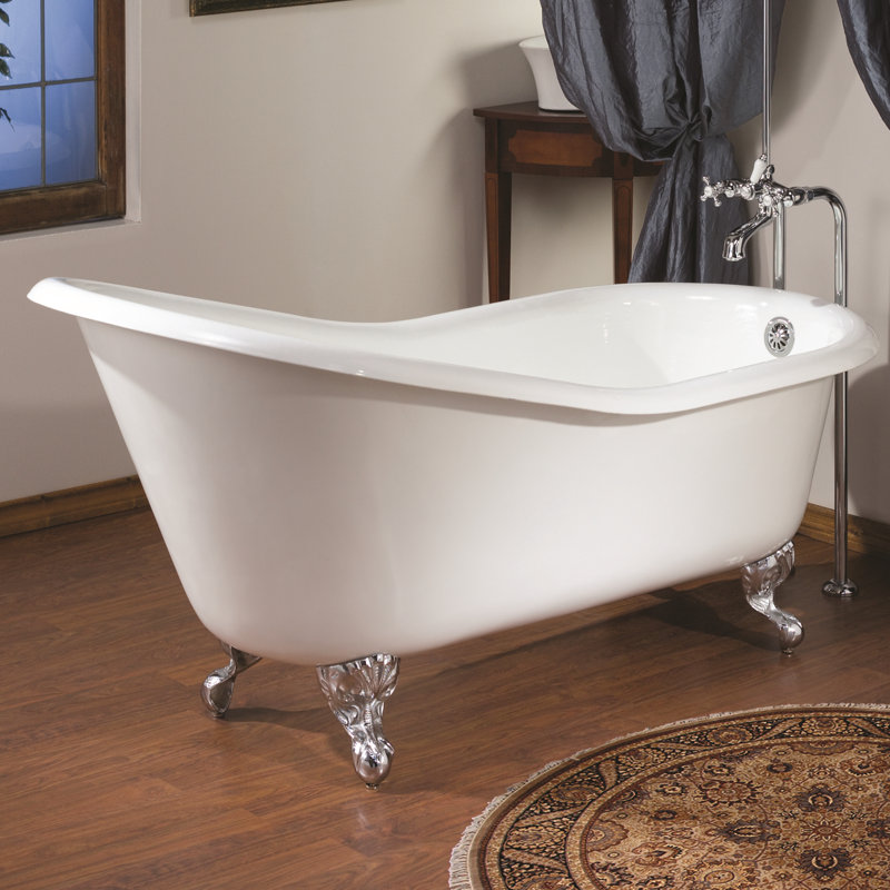 61'' x 30'' Soaking Cast Iron Bathtub, White Interior with White Exterior, Chrome