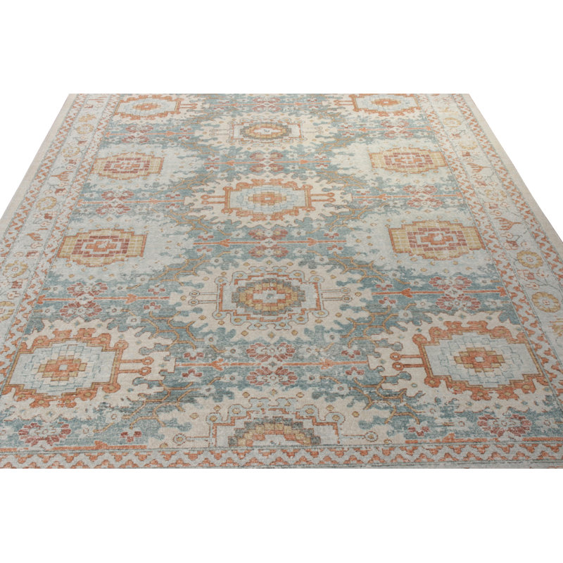 Distressed Homage Hand Knotted Wool Geometric Area Rug, Rectangle 10' x 14'
