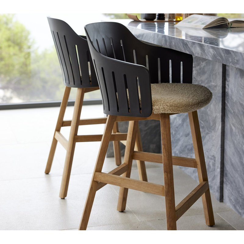 Choice Chair Indoor and Counter Four Teak Legs Base with Upholstery Cane-line Scent Seat Cover, Taupe/Teak