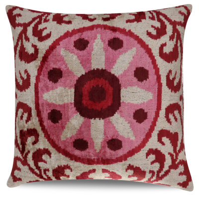 Red And Pink Floral Pattern Handmade Velvet Decorative Throw Pillow - 20X20 Inch