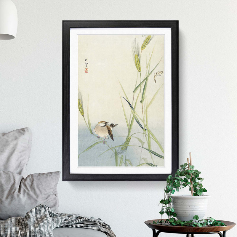 Bird & Butterfly by Ohara Koson - Picture Frame Painting Print, 65cm H x 48cm W x 2cm D, Black Framed