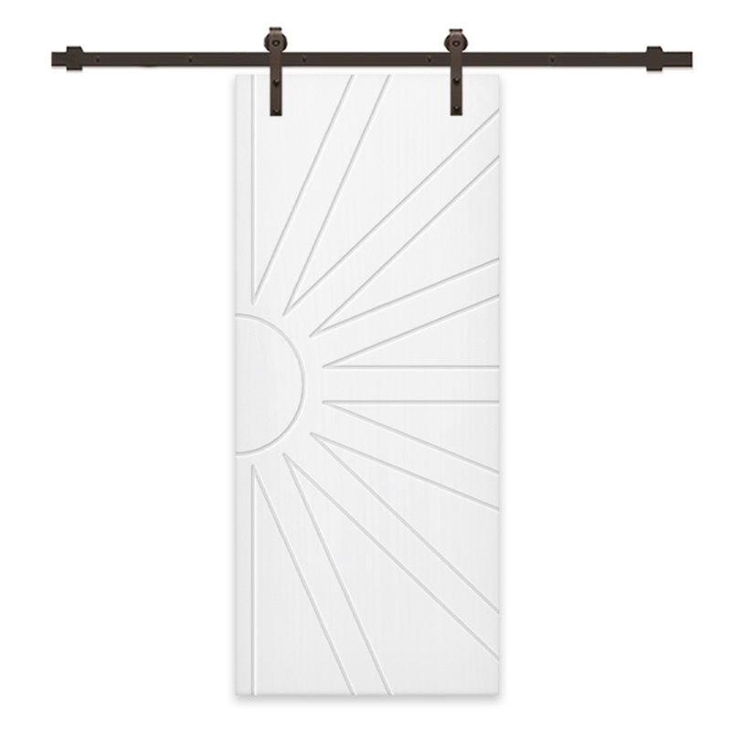 Panelled Wood And Metal Barn Door with Installation Hardware Kit, 24" x 80", White, Dark Coffee
