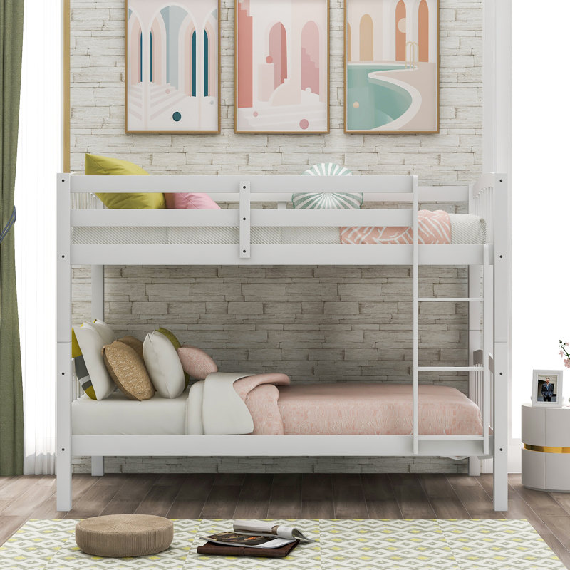 Jahkim Kids Twin Over Twin Bunk Bed, White